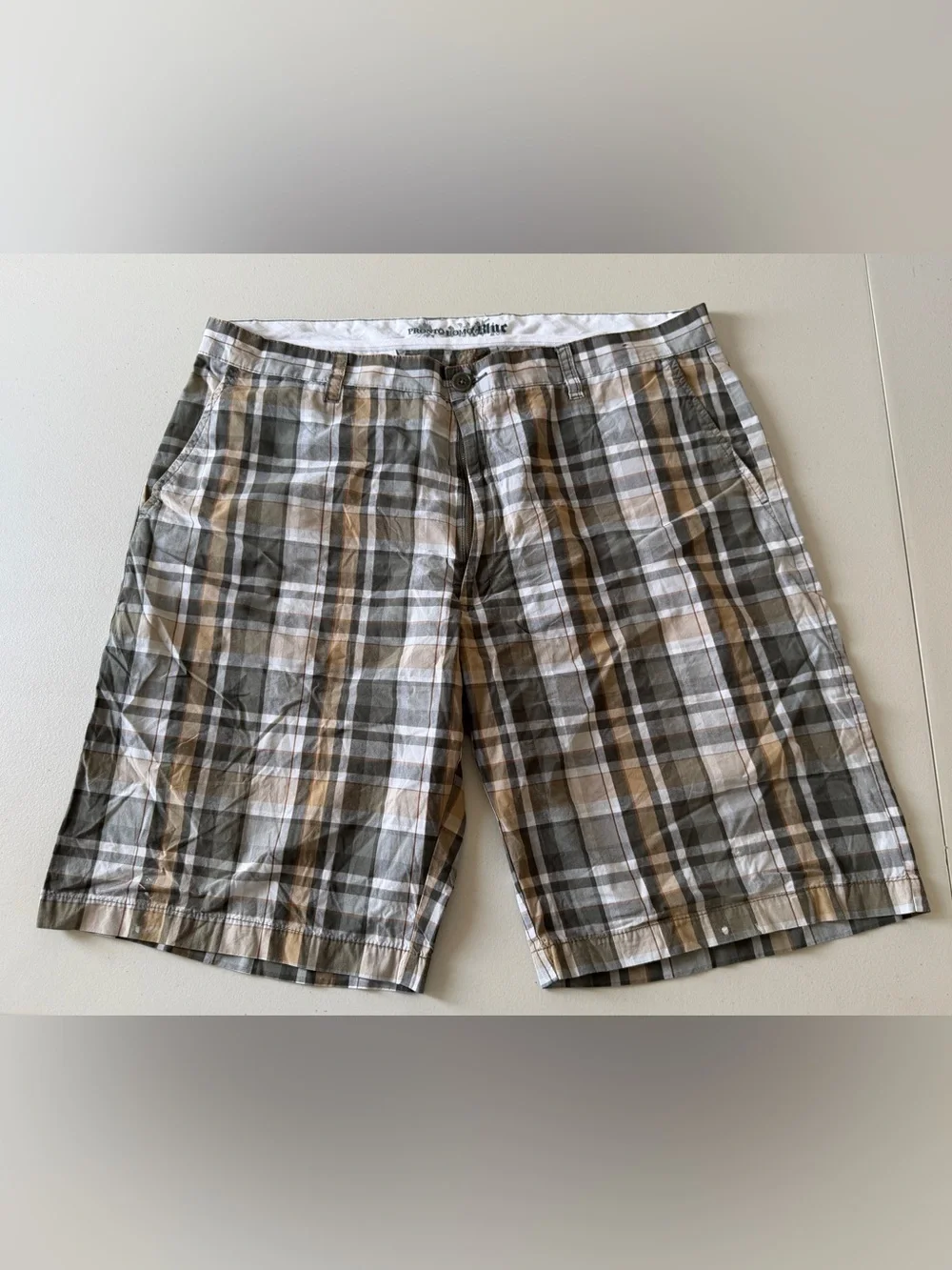 Vintage cotton PRONTO UOMO BLUE Plaid Flat Front Shorts